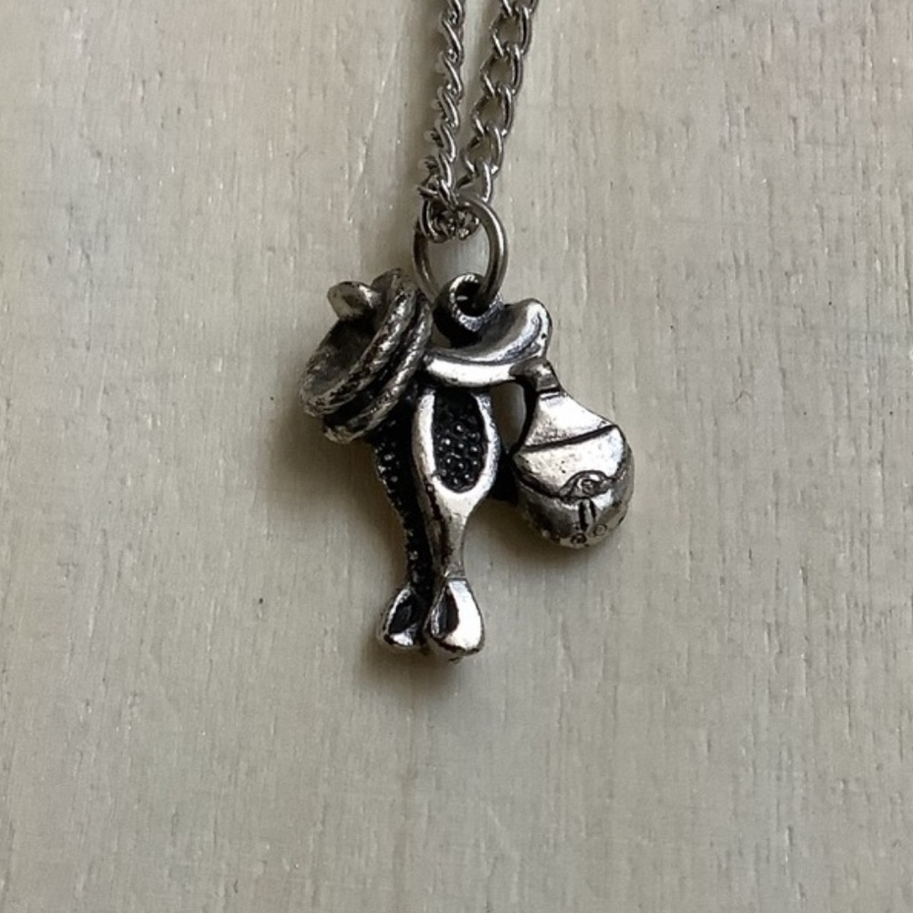 New vintage stirrups saddle lasso pewter pendant necklace